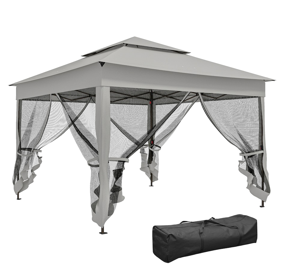 Image 968426.jpg, Product 968-426 / Price $199.99, 11'x11' Pop Up Canopy 2-Tier Soft Top Gazebo w/ Mesh Netting, Light Grey from Outsunny on TSC.ca's Home & Garden department