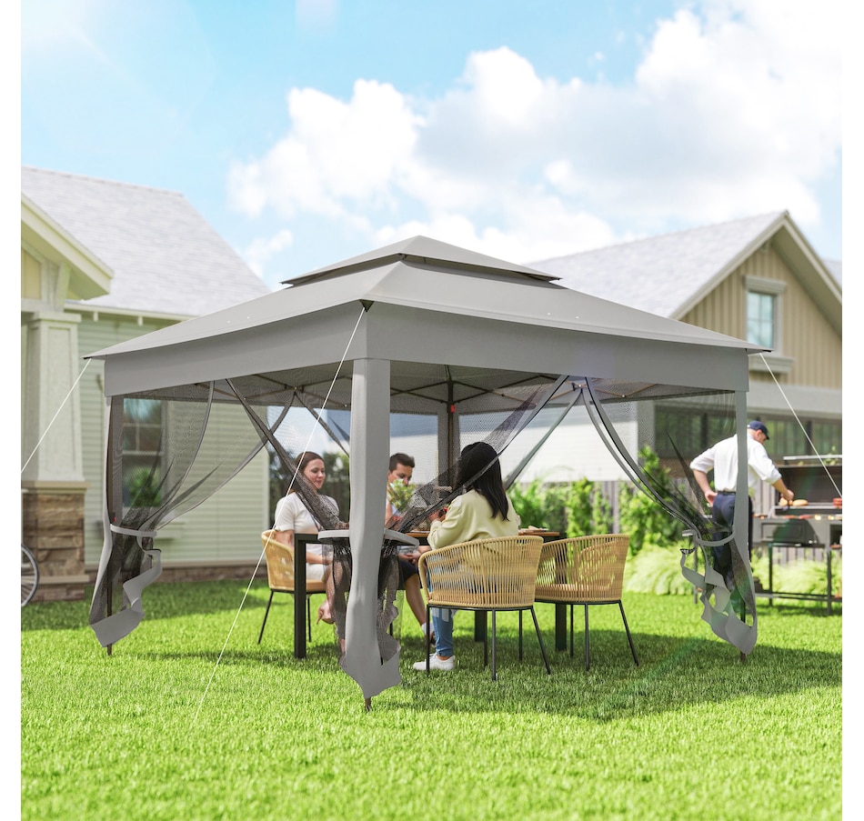 Image 968426_ALTMORE1.jpg, Product 968-426 / Price $199.99, 11'x11' Pop Up Canopy 2-Tier Soft Top Gazebo w/ Mesh Netting, Light Grey from Outsunny on TSC.ca's Home & Garden department