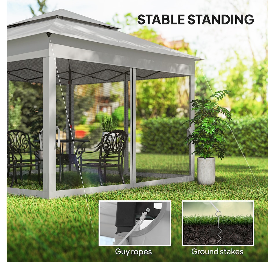 Image 968426_ALTMORE5.jpg, Product 968-426 / Price $199.99, 11'x11' Pop Up Canopy 2-Tier Soft Top Gazebo w/ Mesh Netting, Light Grey from Outsunny on TSC.ca's Home & Garden department
