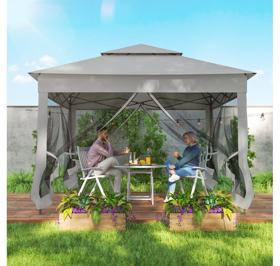 Image 968426_ALTMORE6.jpg, Product 968-426 / Price $199.99, 11'x11' Pop Up Canopy 2-Tier Soft Top Gazebo w/ Mesh Netting, Light Grey from Outsunny on TSC.ca's Home & Garden department