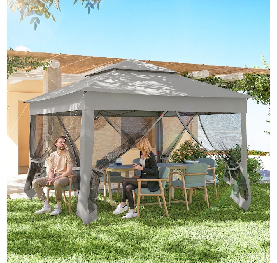 Image 968426_ALTMORE7.jpg, Product 968-426 / Price $199.99, 11'x11' Pop Up Canopy 2-Tier Soft Top Gazebo w/ Mesh Netting, Light Grey from Outsunny on TSC.ca's Home & Garden department