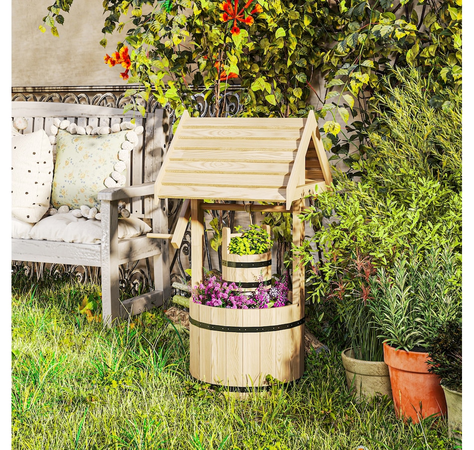Image 968435_ALTMORE1.jpg, Product 968-435 / Price $109.99, Outsunny Wooden Wishing Well Planter, Flower Planter with Drainage Hole from Outsunny on TSC.ca's Home & Garden department