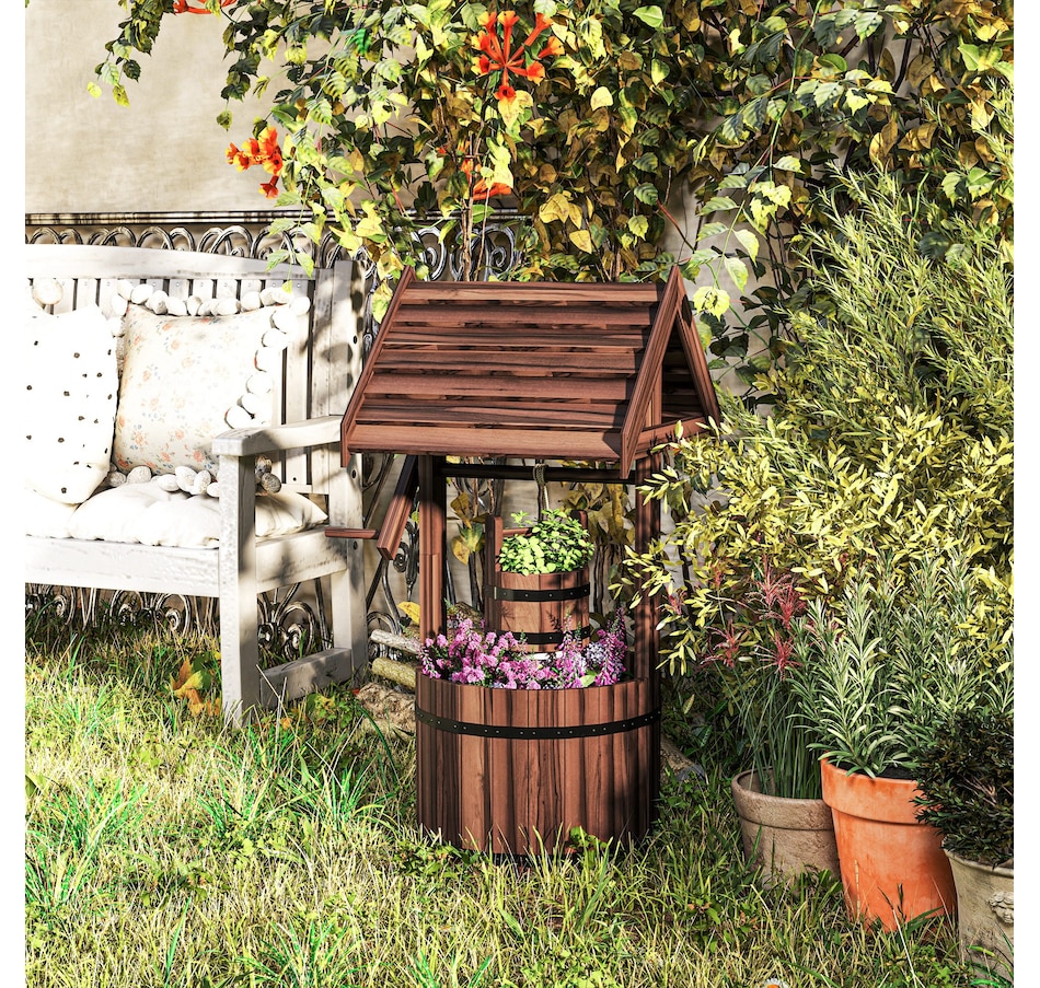 Image 968435_ALTMORE10.jpg, Product 968-435 / Price $109.99, Outsunny Wooden Wishing Well Planter, Flower Planter with Drainage Hole from Outsunny on TSC.ca's Home & Garden department