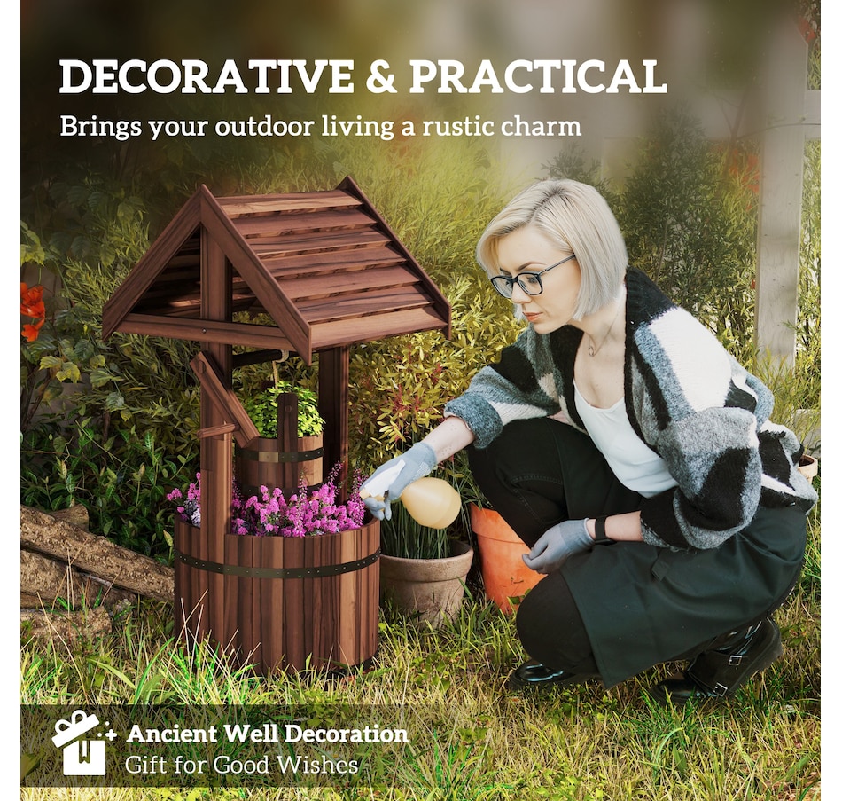 Image 968435_ALTMORE12.jpg, Product 968-435 / Price $109.99, Outsunny Wooden Wishing Well Planter, Flower Planter with Drainage Hole from Outsunny on TSC.ca's Home & Garden department