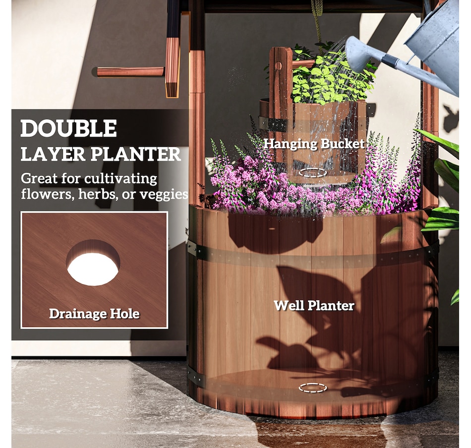 Image 968435_ALTMORE13.jpg, Product 968-435 / Price $109.99, Outsunny Wooden Wishing Well Planter, Flower Planter with Drainage Hole from Outsunny on TSC.ca's Home & Garden department