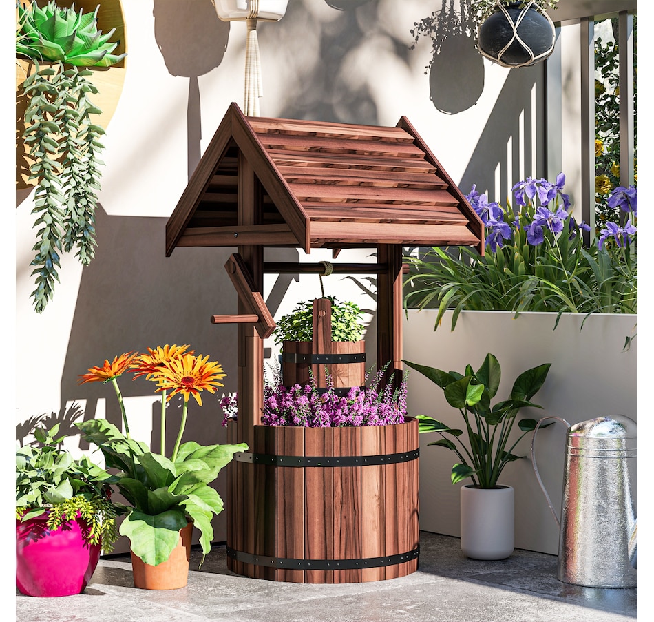 Image 968435_ALTMORE16.jpg, Product 968-435 / Price $109.99, Outsunny Wooden Wishing Well Planter, Flower Planter with Drainage Hole from Outsunny on TSC.ca's Home & Garden department