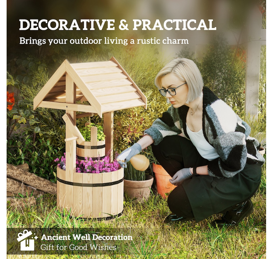 Image 968435_ALTMORE3.jpg, Product 968-435 / Price $109.99, Outsunny Wooden Wishing Well Planter, Flower Planter with Drainage Hole from Outsunny on TSC.ca's Home & Garden department
