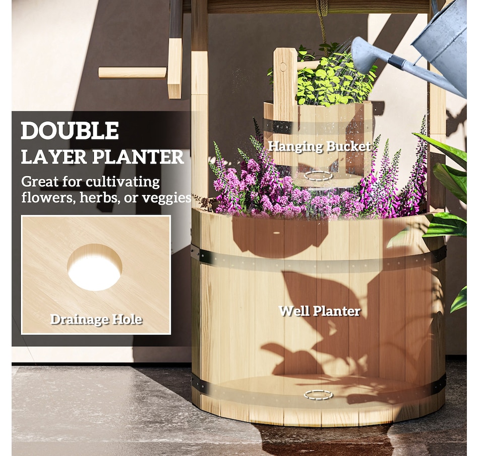 Image 968435_ALTMORE4.jpg, Product 968-435 / Price $109.99, Outsunny Wooden Wishing Well Planter, Flower Planter with Drainage Hole from Outsunny on TSC.ca's Home & Garden department