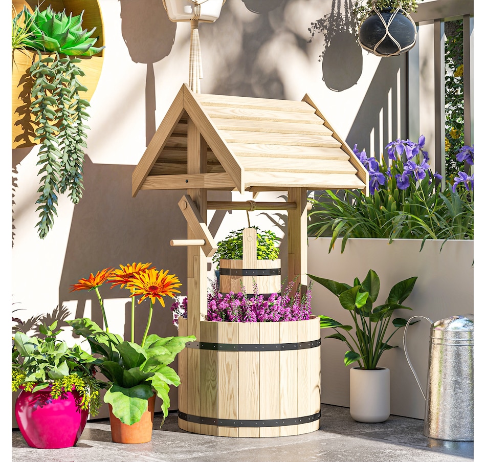 Image 968435_ALTMORE7.jpg, Product 968-435 / Price $109.99, Outsunny Wooden Wishing Well Planter, Flower Planter with Drainage Hole from Outsunny on TSC.ca's Home & Garden department