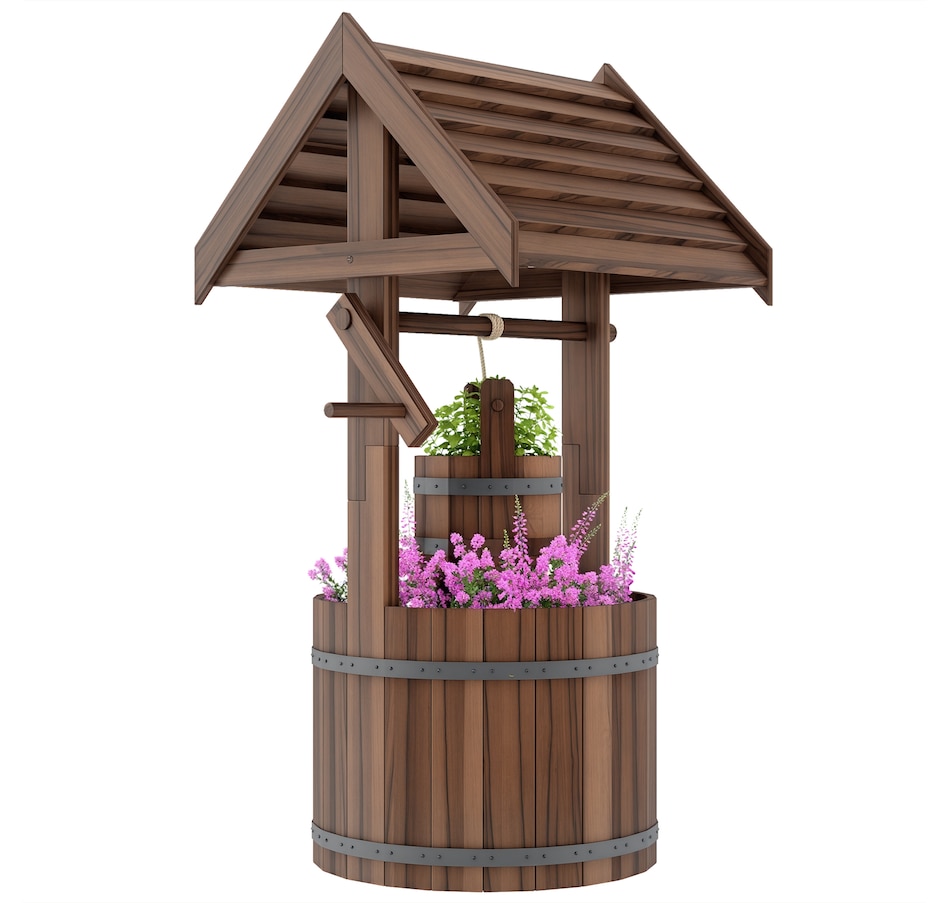 Image 968435_ST02.jpg, Product 968-435 / Price $109.99, Outsunny Wooden Wishing Well Planter, Flower Planter with Drainage Hole from Outsunny on TSC.ca's Home & Garden department
