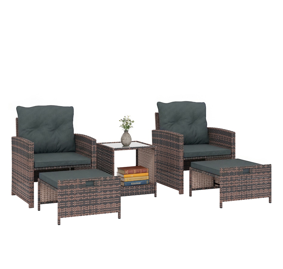 Image 968481.jpg, Product 968-481 / Price $269.99, Outsunny 5 Piece Patio Furniture Set with Ottomans Cushions, Brown/Dark Grey from Outsunny on TSC.ca's Home & Garden department