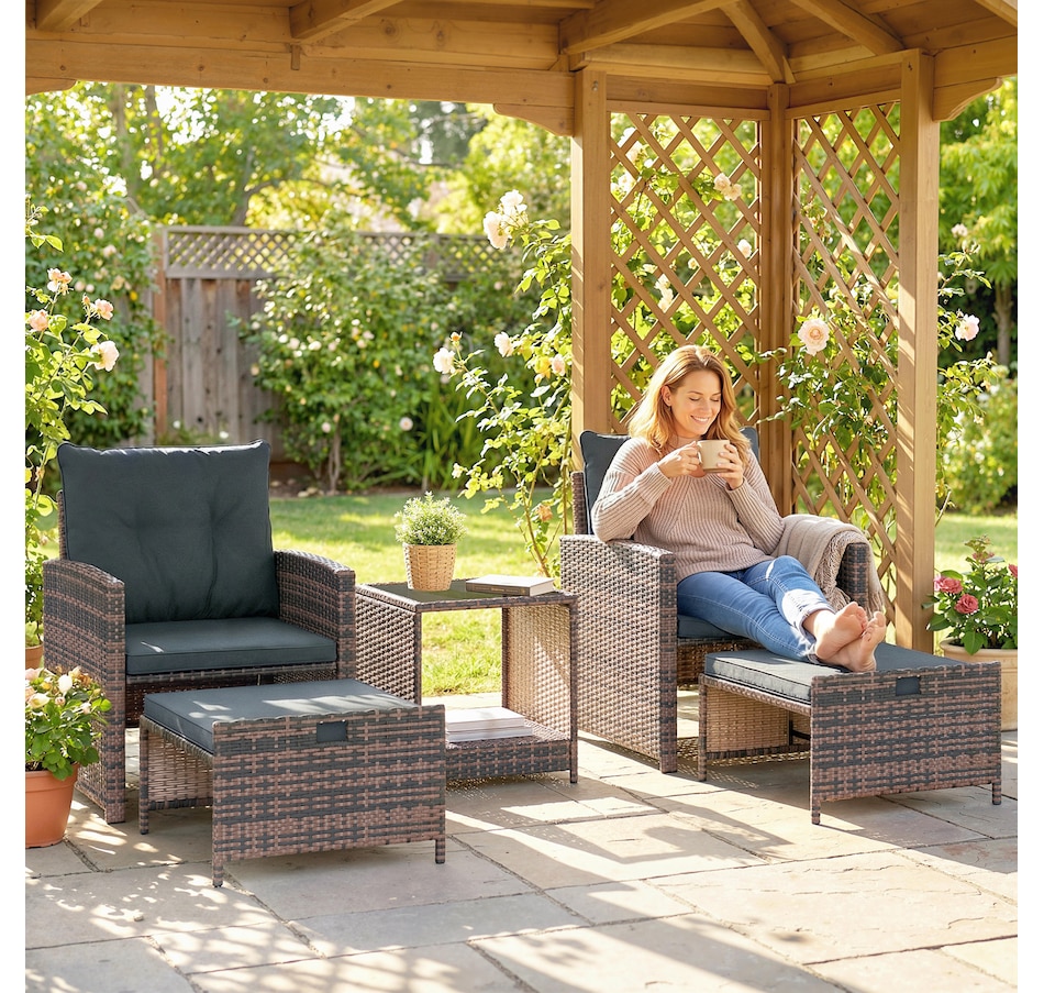 Image 968481_ALTMORE1.jpg, Product 968-481 / Price $269.99, Outsunny 5 Piece Patio Furniture Set with Ottomans Cushions, Brown/Dark Grey from Outsunny on TSC.ca's Home & Garden department