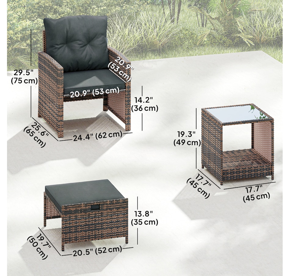 Image 968481_ALTMORE2.jpg, Product 968-481 / Price $269.99, Outsunny 5 Piece Patio Furniture Set with Ottomans Cushions, Brown/Dark Grey from Outsunny on TSC.ca's Home & Garden department