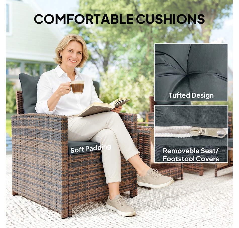 Image 968481_ALTMORE6.jpg, Product 968-481 / Price $269.99, Outsunny 5 Piece Patio Furniture Set with Ottomans Cushions, Brown/Dark Grey from Outsunny on TSC.ca's Home & Garden department