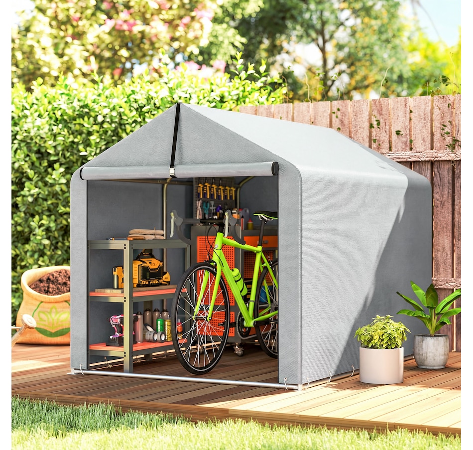 Image 968485_ALTMORE1.jpg, Product 968-485 / Price $116.99, Outsunny 7' x 5' Portable Shed, Outdoor Storage Shed Bike Tent, Light Grey from Outsunny on TSC.ca's Home & Garden department