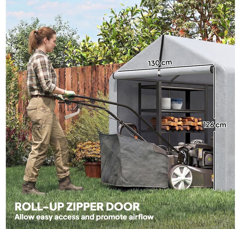 Image 968485_ALTMORE4.jpg, Product 968-485 / Price $116.99, Outsunny 7' x 5' Portable Shed, Outdoor Storage Shed Bike Tent, Light Grey from Outsunny on TSC.ca's Home & Garden department
