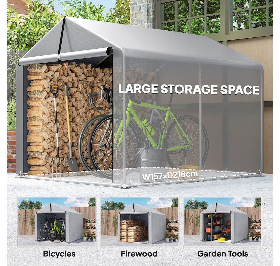 Image 968485_ALTMORE5.jpg, Product 968-485 / Price $116.99, Outsunny 7' x 5' Portable Shed, Outdoor Storage Shed Bike Tent, Light Grey from Outsunny on TSC.ca's Home & Garden department