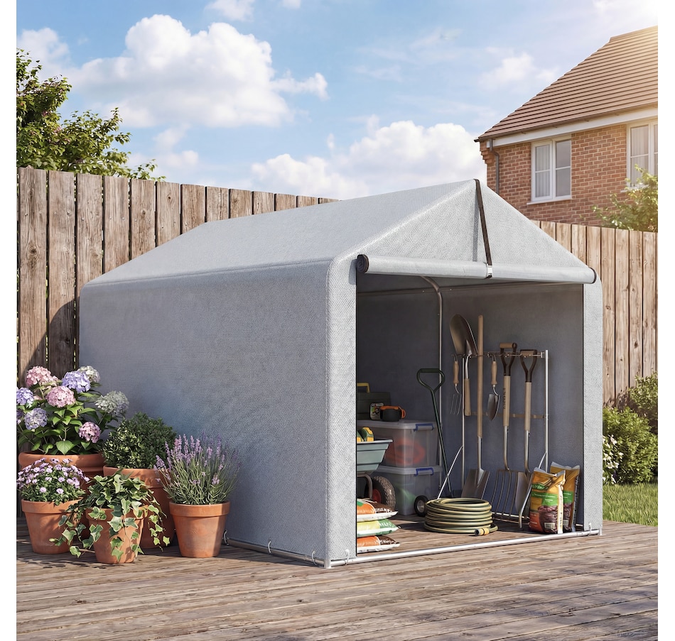 Image 968485_ALTMORE6.jpg, Product 968-485 / Price $116.99, Outsunny 7' x 5' Portable Shed, Outdoor Storage Shed Bike Tent, Light Grey from Outsunny on TSC.ca's Home & Garden department