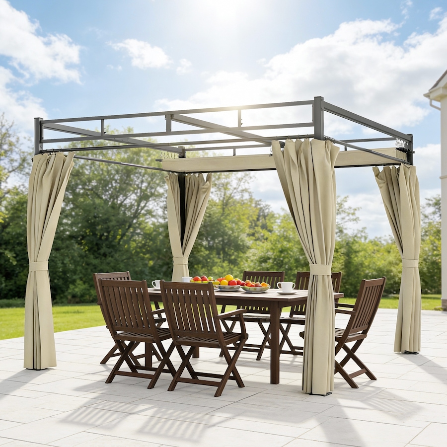 Image 968490_ALTMORE8.jpg, Product 968-490 / Price $369.99, Outsunny 10' x 10' Outdoor Gazebo, Retractable Pergola Canopy with Curtains from Outsunny on TSC.ca's Home & Garden department
