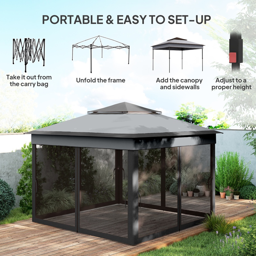 Image 968492_ALTMORE3.jpg, Product 968-492 / Price $199.99, Outsunny 10.7 x10.7 ft Pop Up Sun Shelter with UV30+ Roof Cover, Dark Grey from Outsunny on TSC.ca's Home & Garden department