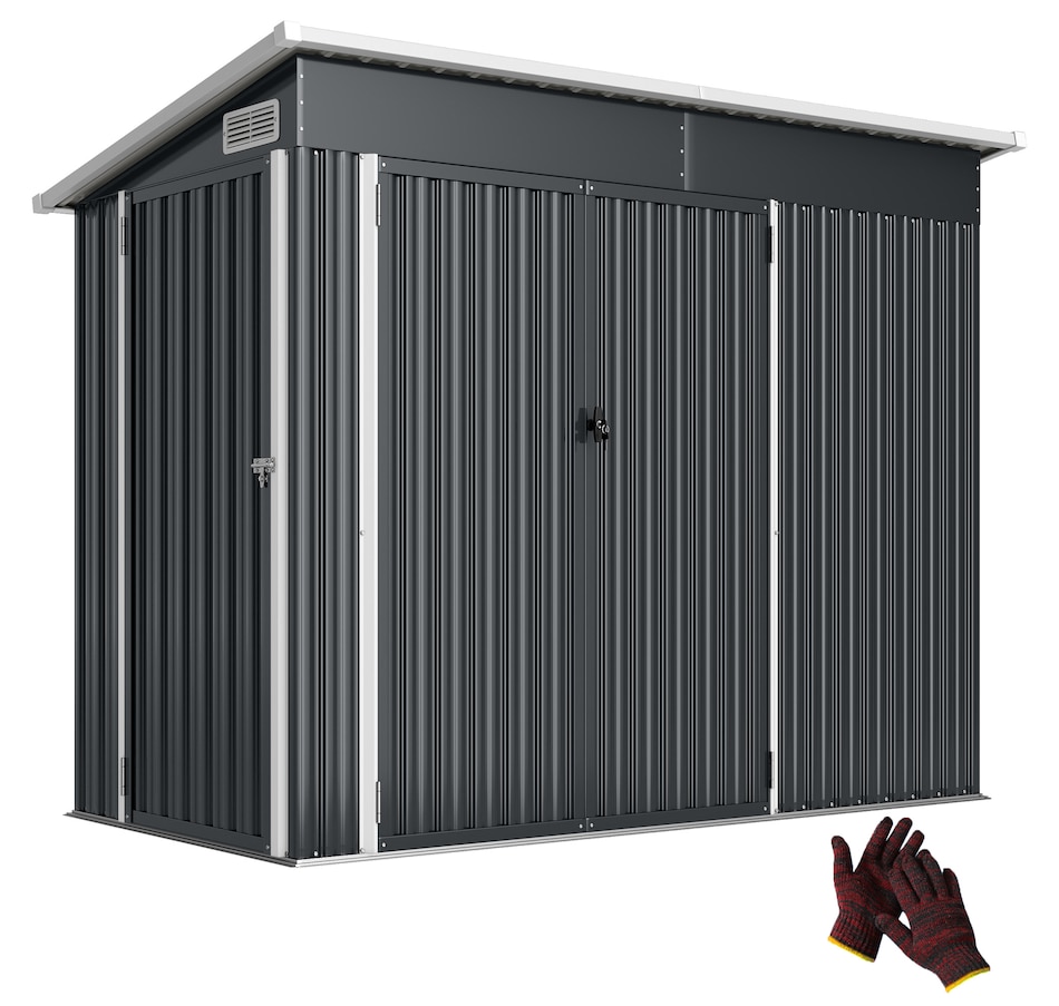 Image 968496.jpg, Product 968-496 / Price $359.99, Outsunny 7.5' x 4.3' Outdoor Storage Shed with Lockable Doors, Dark Grey from Outsunny on TSC.ca's Home & Garden department