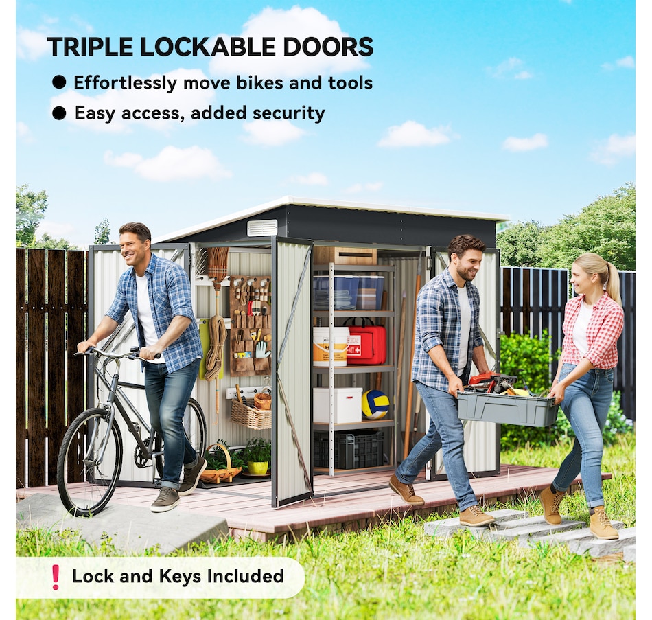Image 968496_ALTMORE3.jpg, Product 968-496 / Price $359.99, Outsunny 7.5' x 4.3' Outdoor Storage Shed with Lockable Doors, Dark Grey from Outsunny on TSC.ca's Home & Garden department
