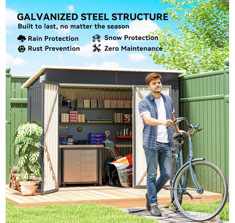 Image 968496_ALTMORE4.jpg, Product 968-496 / Price $359.99, Outsunny 7.5' x 4.3' Outdoor Storage Shed with Lockable Doors, Dark Grey from Outsunny on TSC.ca's Home & Garden department