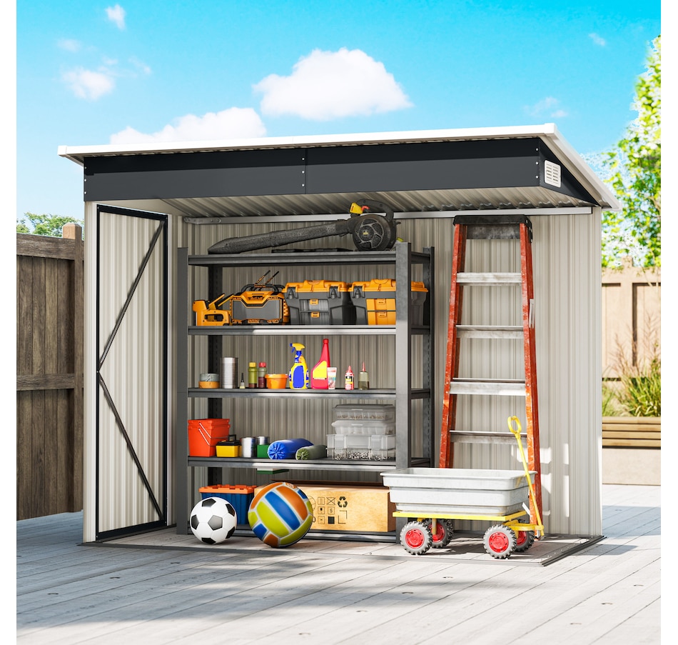 Image 968496_ALTMORE7.jpg, Product 968-496 / Price $359.99, Outsunny 7.5' x 4.3' Outdoor Storage Shed with Lockable Doors, Dark Grey from Outsunny on TSC.ca's Home & Garden department