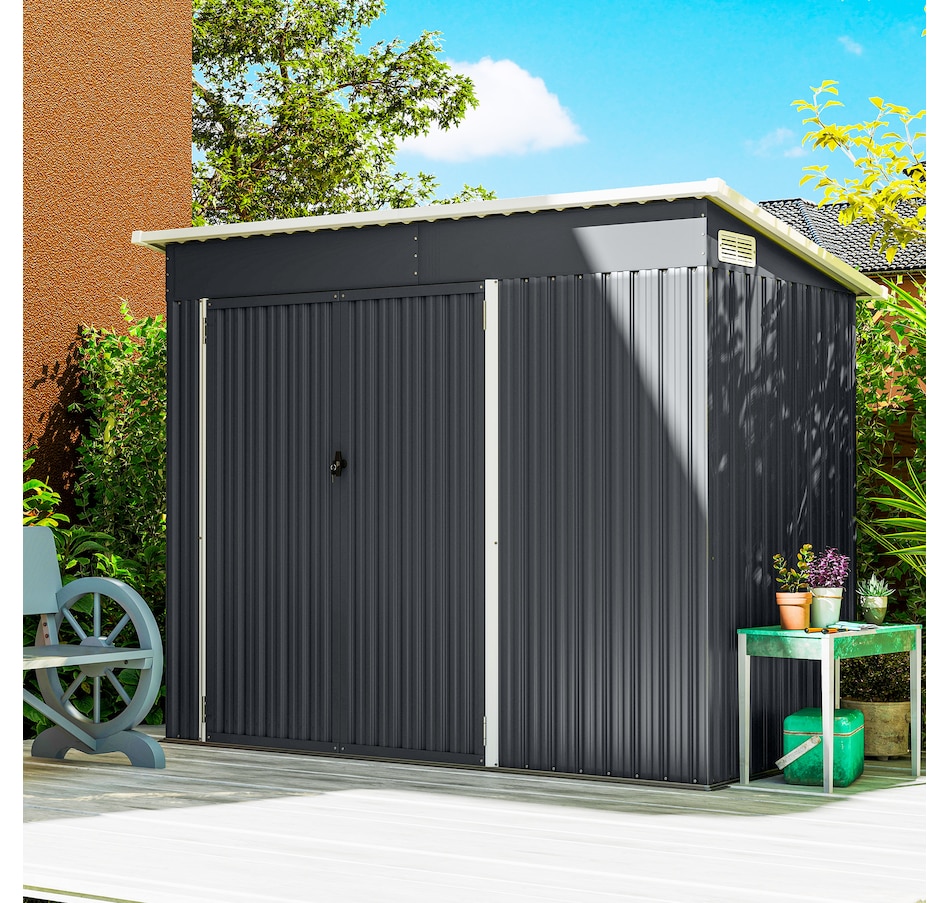 Image 968496_ALTMORE8.jpg, Product 968-496 / Price $359.99, Outsunny 7.5' x 4.3' Outdoor Storage Shed with Lockable Doors, Dark Grey from Outsunny on TSC.ca's Home & Garden department