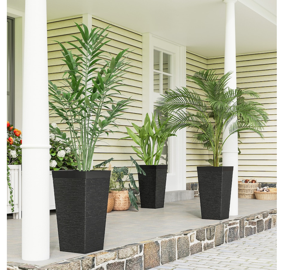 Image 968497_ALTMORE1.jpg, Product 968-497 / Price $124.99, Outsunny 22.8" Tall Planters Set of 3, Outdoor Taper Planters, Black from Outsunny on TSC.ca's Home & Garden department
