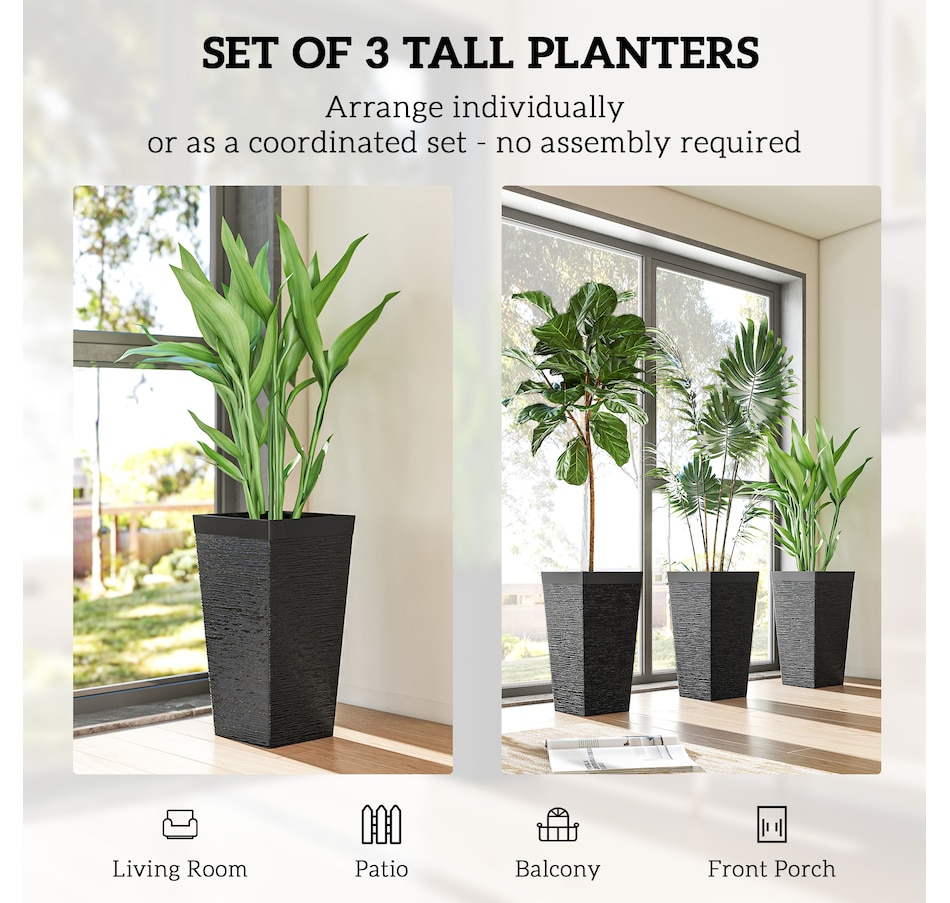 Image 968497_ALTMORE3.jpg, Product 968-497 / Price $124.99, Outsunny 22.8" Tall Planters Set of 3, Outdoor Taper Planters, Black from Outsunny on TSC.ca's Home & Garden department