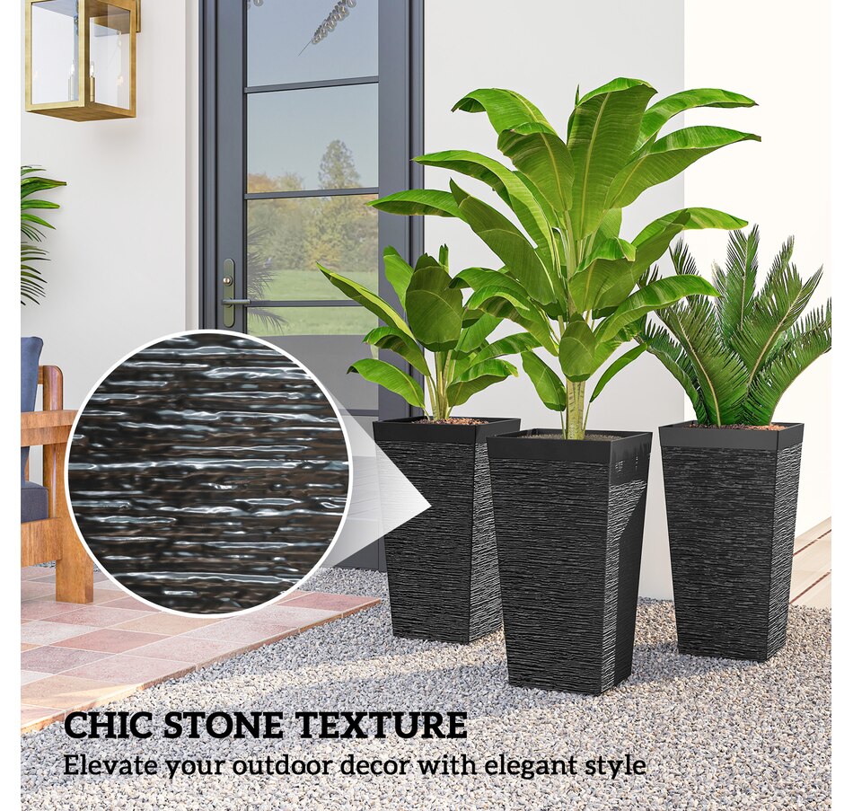 Image 968497_ALTMORE4.jpg, Product 968-497 / Price $124.99, Outsunny 22.8" Tall Planters Set of 3, Outdoor Taper Planters, Black from Outsunny on TSC.ca's Home & Garden department