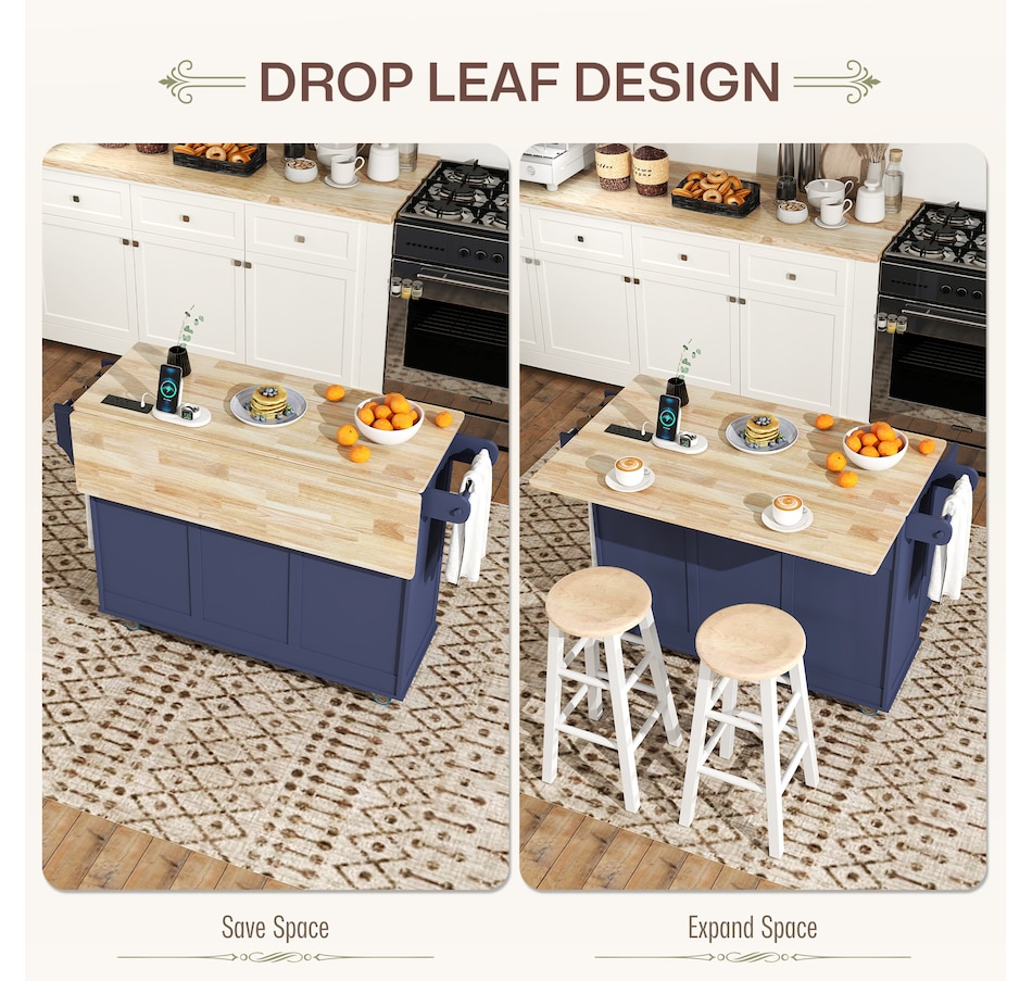 Image 968688_ALTMORE13.jpg, Product 968-688 / Price $359.99, HOMCOM Mobile Kitchen Island with Power Outlet Drop Leaf Kitchen Cart from HOMCOM on TSC.ca's Home & Garden department