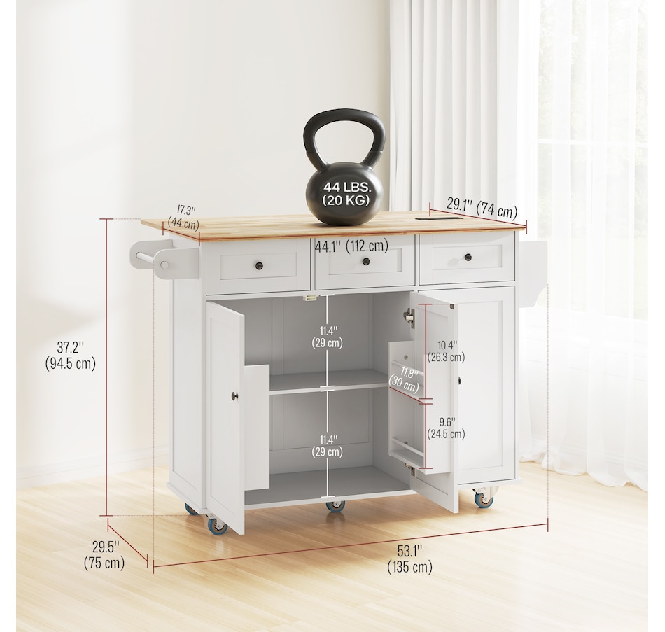 Image 968688_ALTMORE3.jpg, Product 968-688 / Price $359.99, HOMCOM Mobile Kitchen Island with Power Outlet Drop Leaf Kitchen Cart from HOMCOM on TSC.ca's Home & Garden department