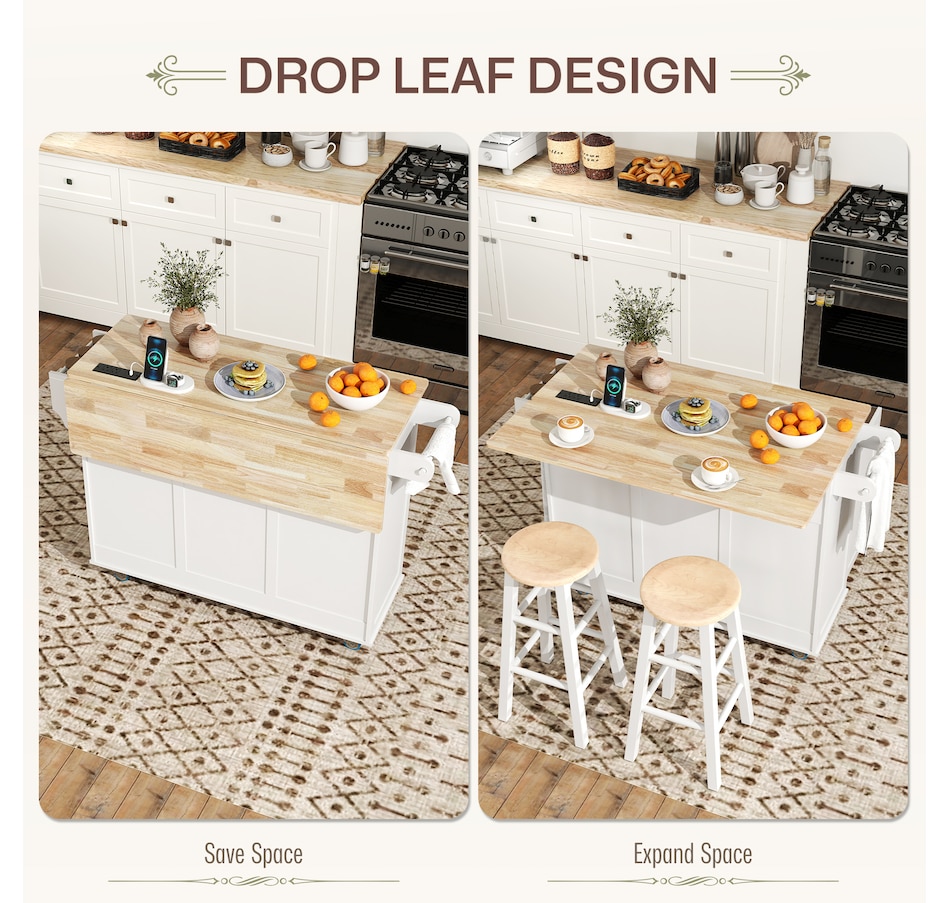Image 968688_ALTMORE4.jpg, Product 968-688 / Price $359.99, HOMCOM Mobile Kitchen Island with Power Outlet Drop Leaf Kitchen Cart from HOMCOM on TSC.ca's Home & Garden department