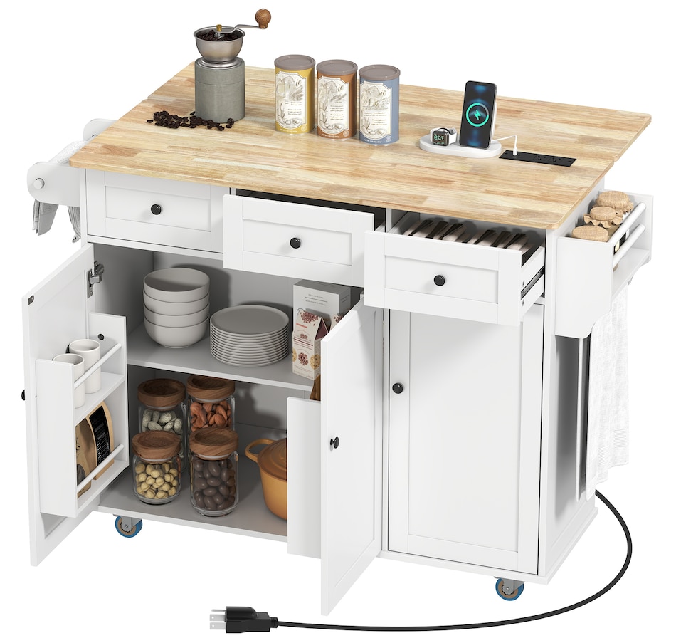 Image 968688_ST01.jpg, Product 968-688 / Price $359.99, HOMCOM Mobile Kitchen Island with Power Outlet Drop Leaf Kitchen Cart from HOMCOM on TSC.ca's Home & Garden department