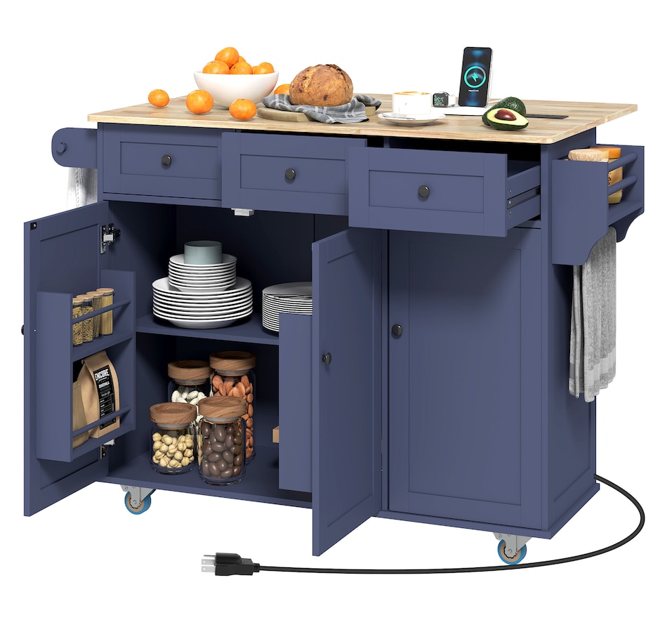 Image 968688_ST02.jpg, Product 968-688 / Price $359.99, HOMCOM Mobile Kitchen Island with Power Outlet Drop Leaf Kitchen Cart from HOMCOM on TSC.ca's Home & Garden department