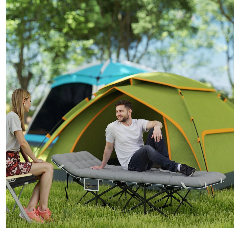 Image 968717_ALTMORE2.jpg, Product 968-717 / Price $99.99, Outsunny Camping Cot for Adults with Mattress, Folding Bed, Light Grey from Outsunny on TSC.ca's Health & Fitness department
