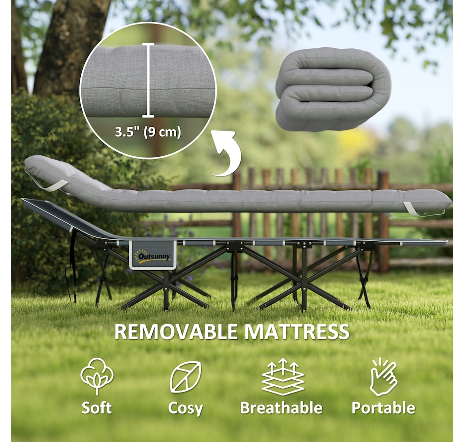 Image 968717_ALTMORE4.jpg, Product 968-717 / Price $99.99, Outsunny Camping Cot for Adults with Mattress, Folding Bed, Light Grey from Outsunny on TSC.ca's Health & Fitness department