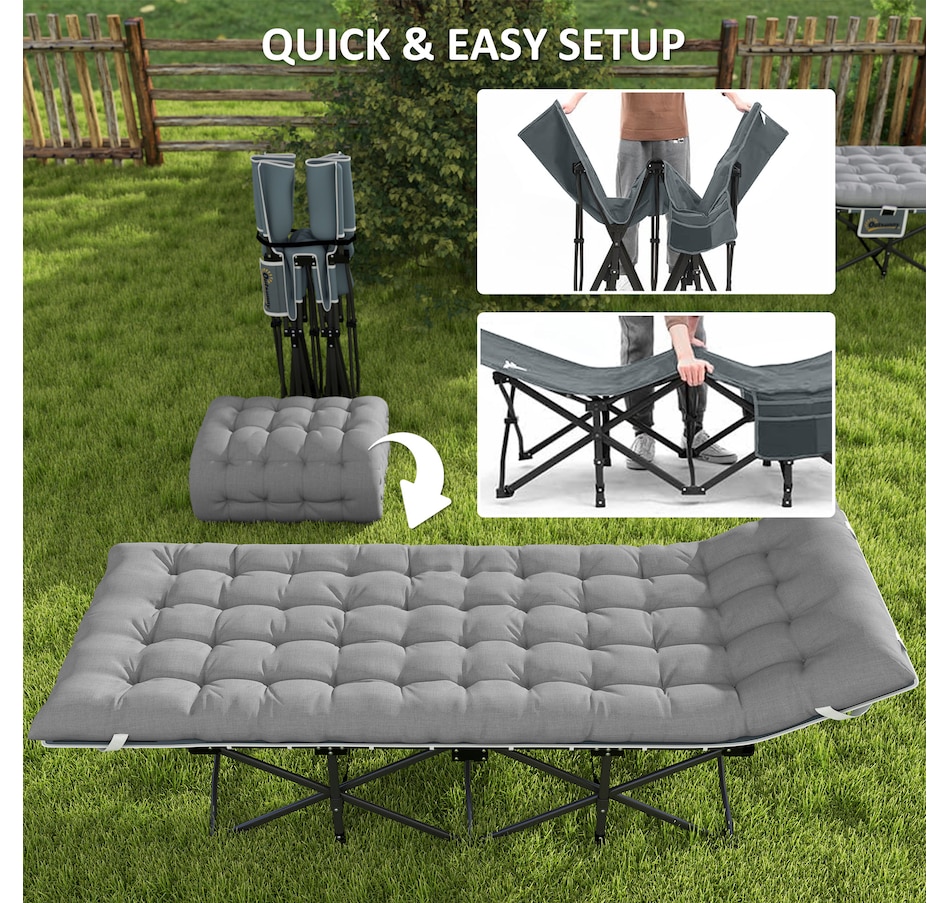 Image 968717_ALTMORE7.jpg, Product 968-717 / Price $99.99, Outsunny Camping Cot for Adults with Mattress, Folding Bed, Light Grey from Outsunny on TSC.ca's Health & Fitness department