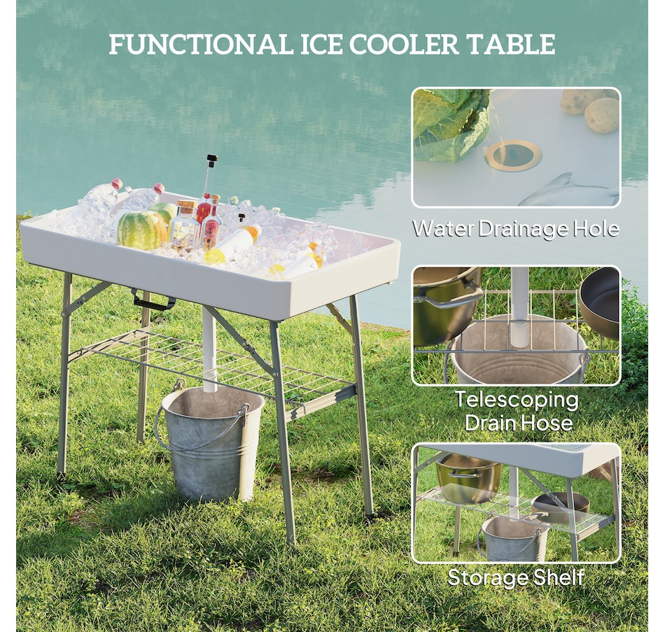 Image 968813_ALTMORE4.jpg, Product 968-813 / Price $94.99, Outsunny 3.4ft Folding Party Cooler for Drinks, Outdoor Cooler Table, White from Outsunny on TSC.ca's Health & Fitness department