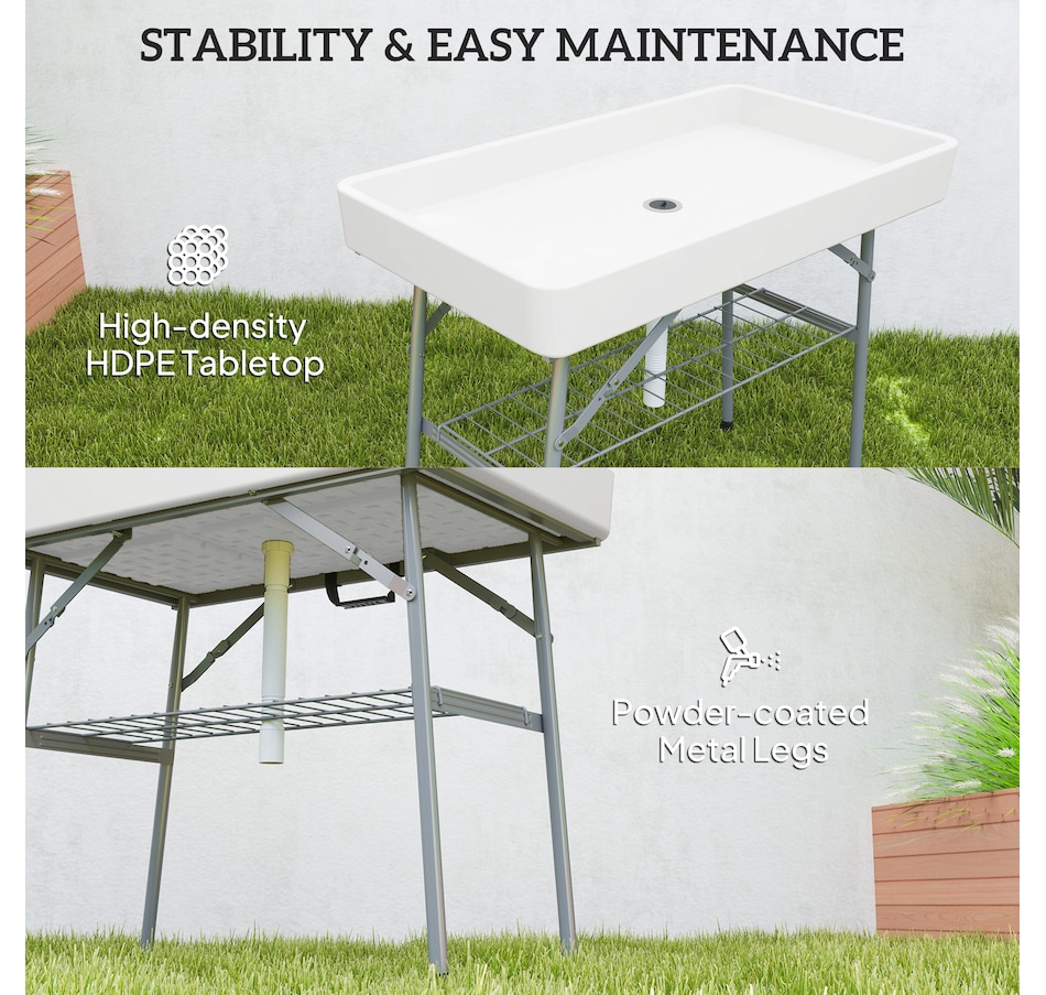 Image 968813_ALTMORE6.jpg, Product 968-813 / Price $94.99, Outsunny 3.4ft Folding Party Cooler for Drinks, Outdoor Cooler Table, White from Outsunny on TSC.ca's Health & Fitness department