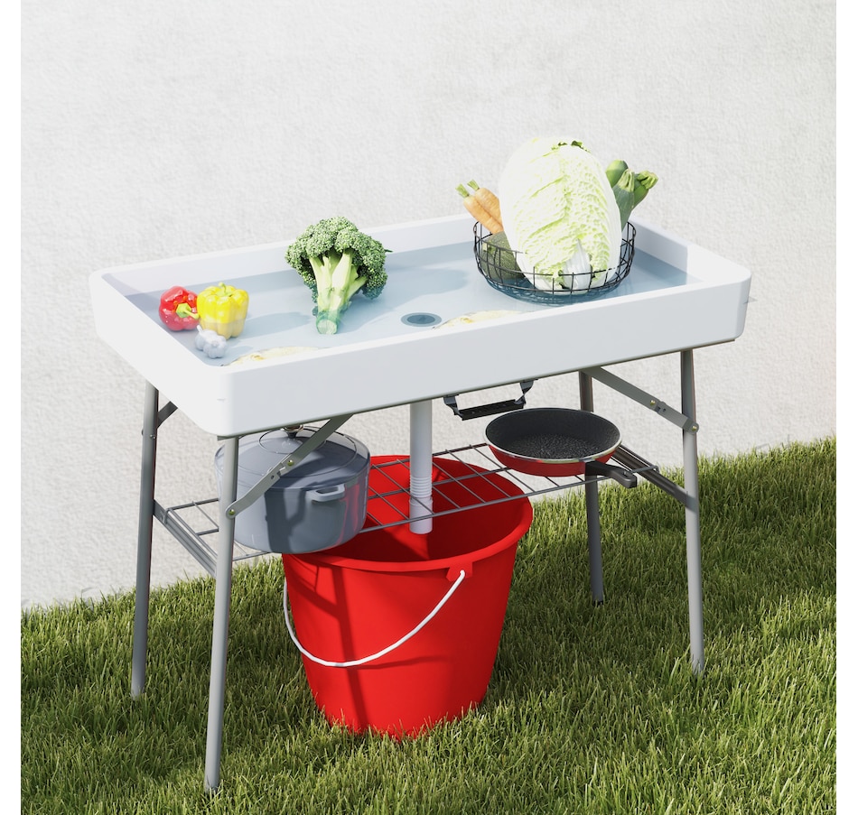 Image 968813_ALTMORE8.jpg, Product 968-813 / Price $94.99, Outsunny 3.4ft Folding Party Cooler for Drinks, Outdoor Cooler Table, White from Outsunny on TSC.ca's Health & Fitness department