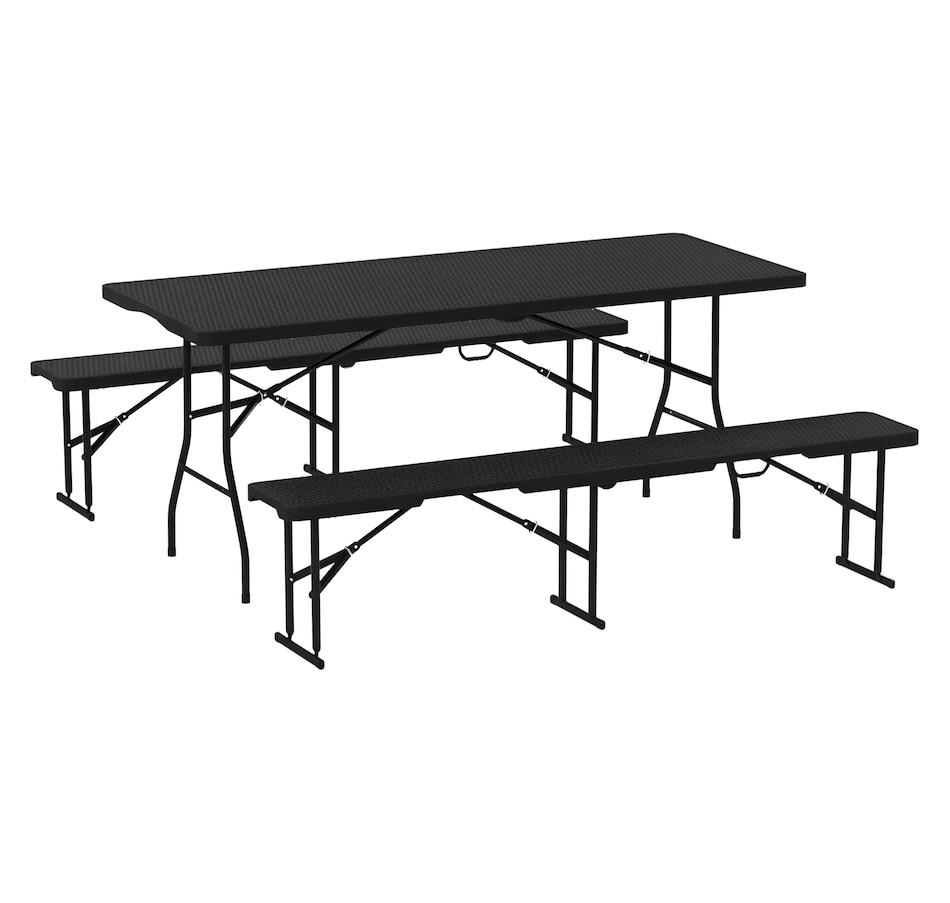 Image 968816.png, Product 968-816 / Price $179.99, Outsunny 6FT 3-Piece Faux Rattan Folding Picnic Table w/ 2 Benches, Black from Outsunny on TSC.ca's Health & Fitness department