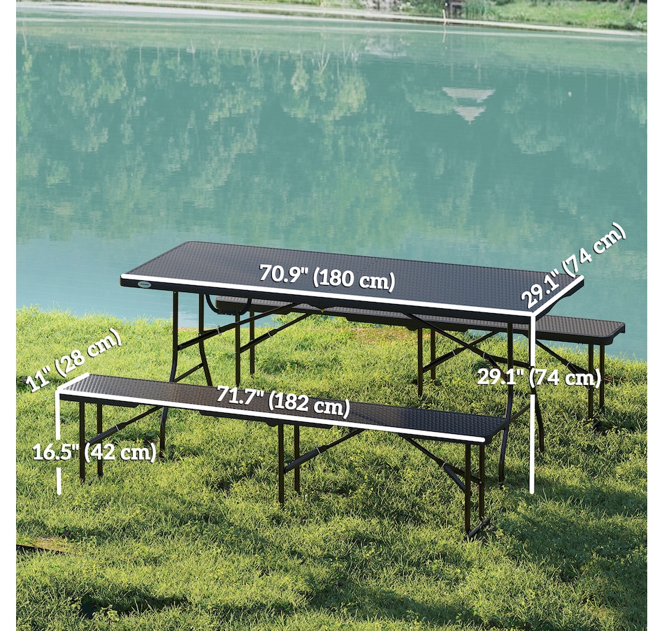 Image 968816_ALTMORE3.jpg, Product 968-816 / Price $179.99, Outsunny 6FT 3-Piece Faux Rattan Folding Picnic Table w/ 2 Benches, Black from Outsunny on TSC.ca's Health & Fitness department