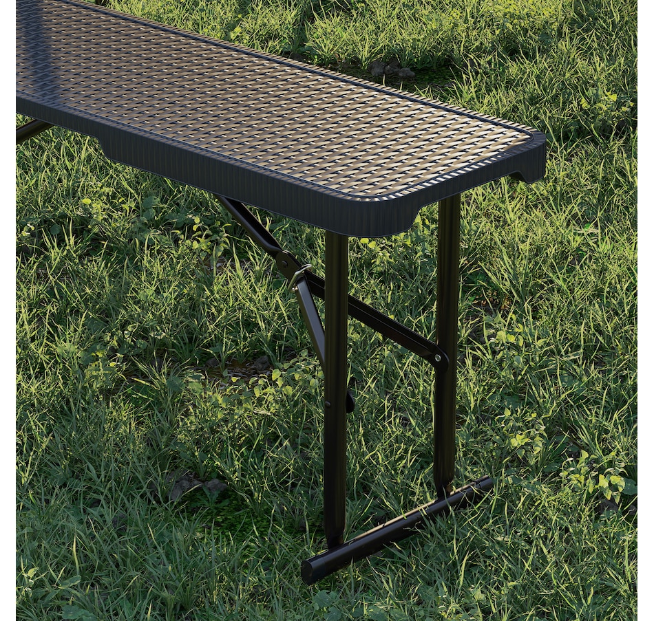 Image 968816_ALTMORE9.jpg, Product 968-816 / Price $179.99, Outsunny 6FT 3-Piece Faux Rattan Folding Picnic Table w/ 2 Benches, Black from Outsunny on TSC.ca's Health & Fitness department