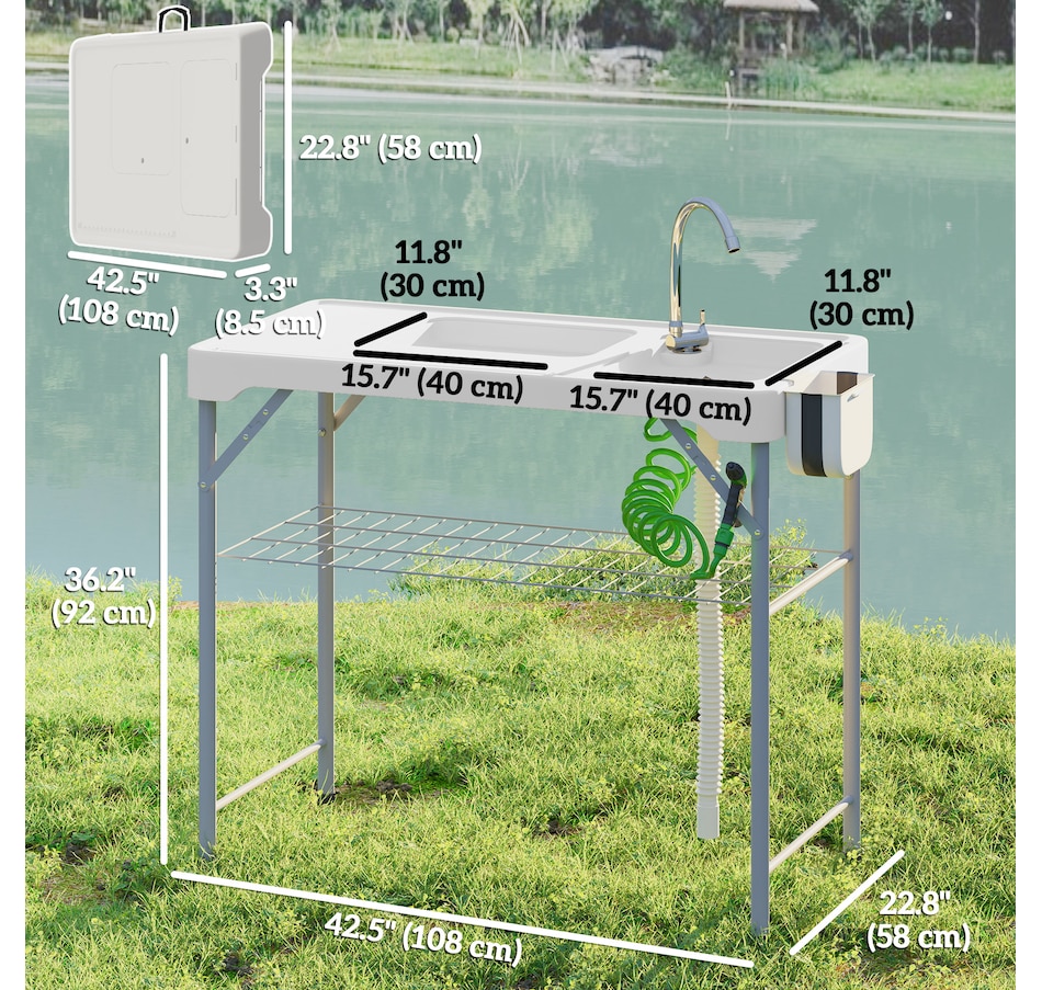 Image 968829_ALTMORE3.jpg, Product 968-829 / Price $139.99, Outsunny Folding Fish Cleaning Table Camping Table with Sinks Faucet, White from Outsunny on TSC.ca's Health & Fitness department