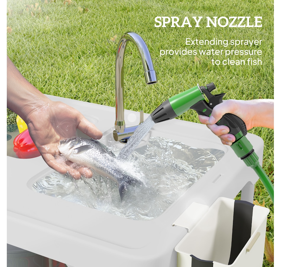 Image 968829_ALTMORE5.jpg, Product 968-829 / Price $139.99, Outsunny Folding Fish Cleaning Table Camping Table with Sinks Faucet, White from Outsunny on TSC.ca's Health & Fitness department