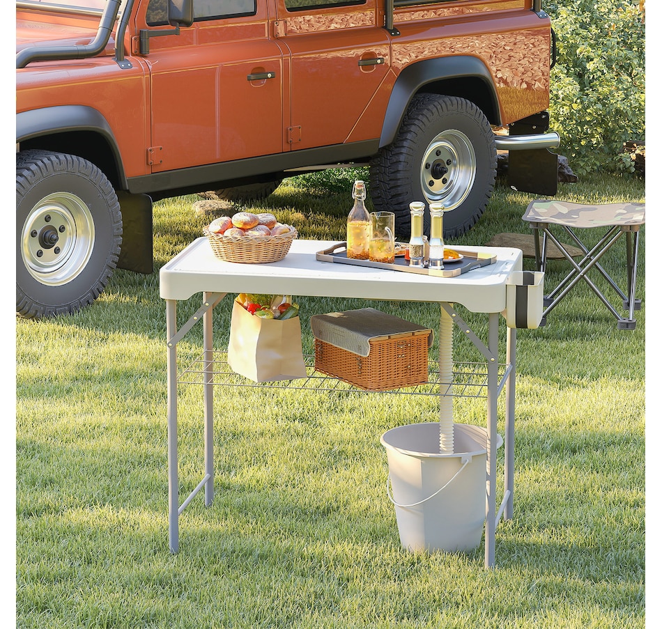 Image 968829_ALTMORE8.jpg, Product 968-829 / Price $139.99, Outsunny Folding Fish Cleaning Table Camping Table with Sinks Faucet, White from Outsunny on TSC.ca's Health & Fitness department