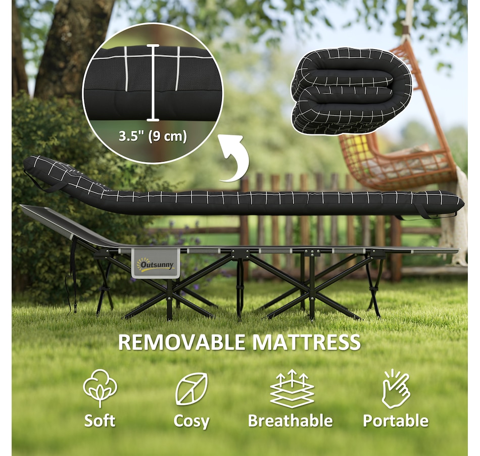 Image 968835_ALTMORE4.jpg, Product 968-835 / Price $94.99, Outsunny Camping Cot for Adults with Mattress, Folding Bed, Black from Outsunny on TSC.ca's Health & Fitness department